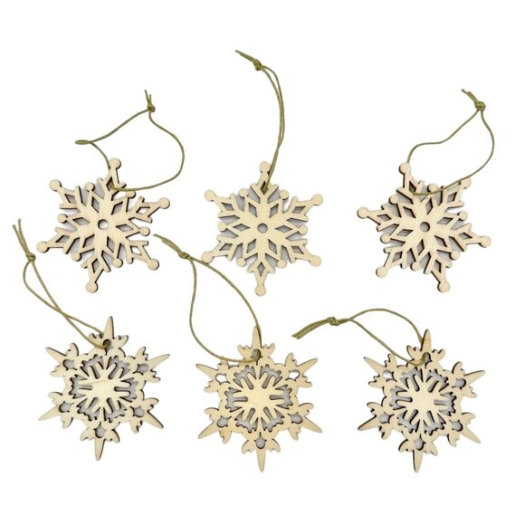 Snowflake Ornaments 13 pc Set Wood Metal Storage Tin Box Ice Cube Mold - Picture 10 of 16